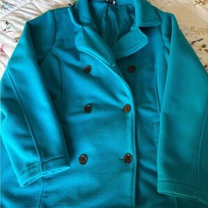 Lands' End Teal Double-Breasted Pea Coat